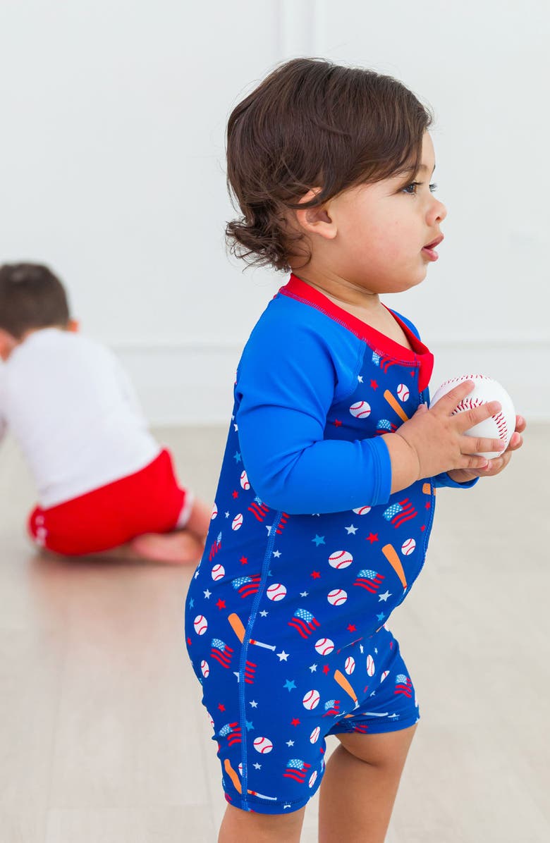 RuggedButts Play Ball One-Piece Rashguard Swimsuit & Hat Set, Alternate, color, 