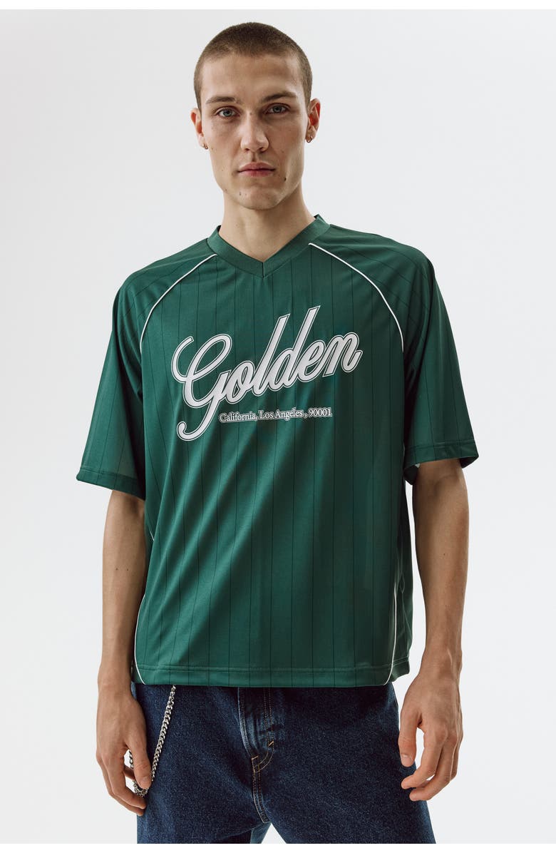 H&M Loose Fit Printed T-shirt, Alternate, color, Dark Green/Golden