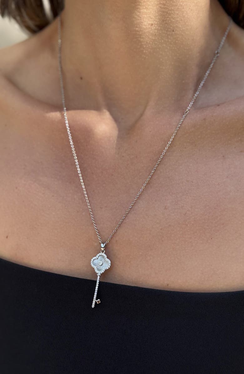 Adornia Pavé Clover Key Pendant Necklace, Alternate, color, Silver