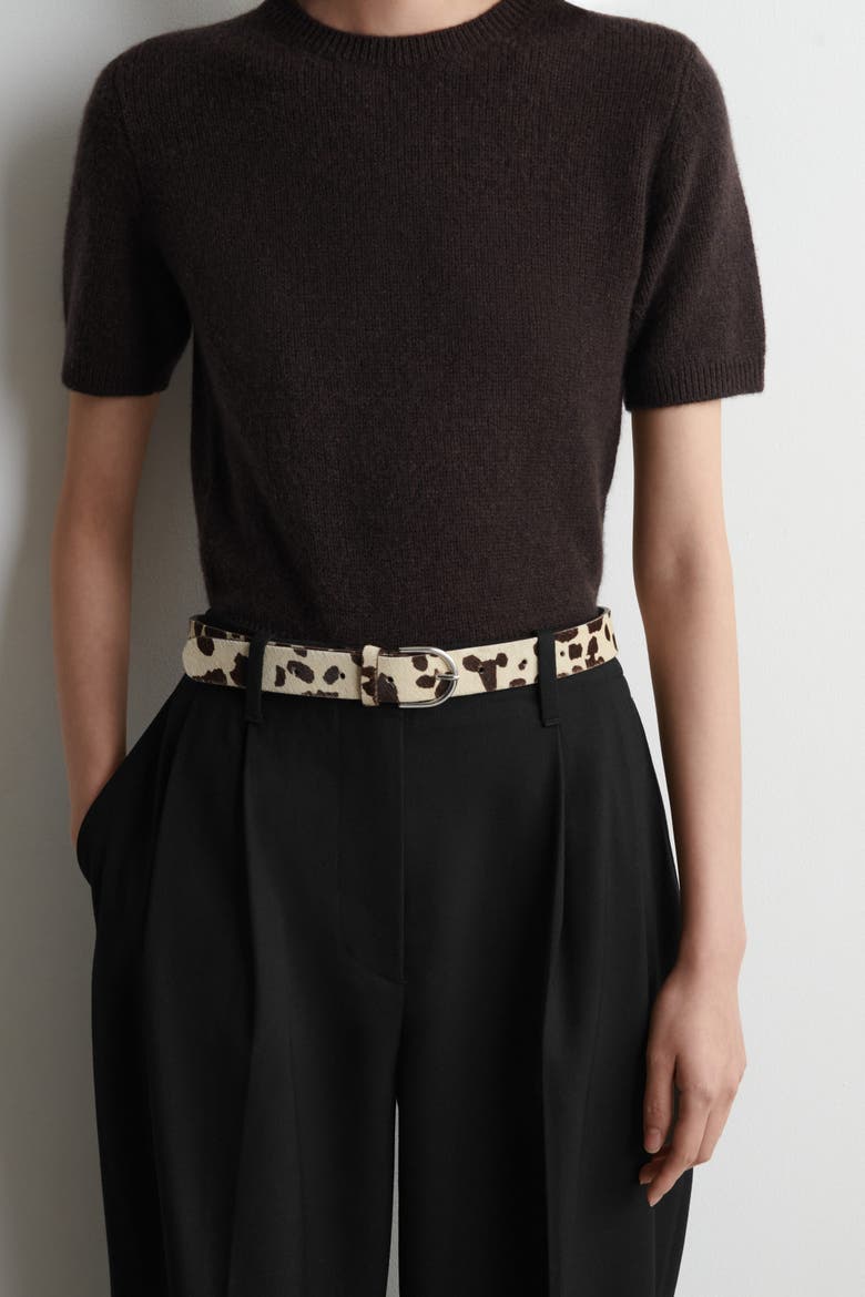 Animal-Print Pony Hair-Effect Leather Belt, Main, color, BEIGE / ANIMAL PRINT