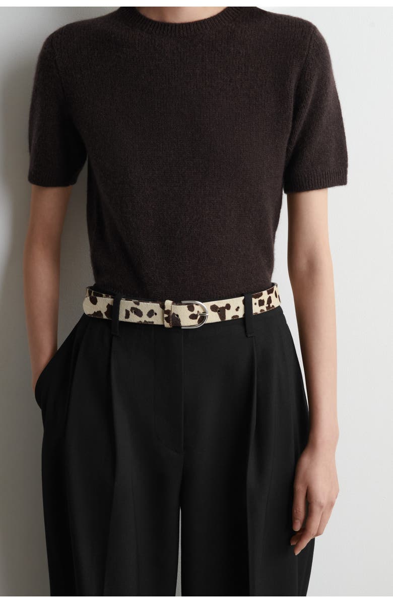 COS Animal-Print Pony Hair-Effect Leather Belt, Main, color, Beige / Animal Print
