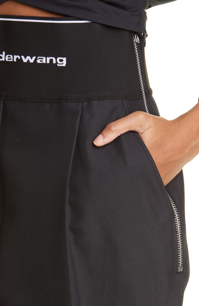 Alexander Wang Logo Waist Cotton Twill Wide Leg Pants, Alternate, color,