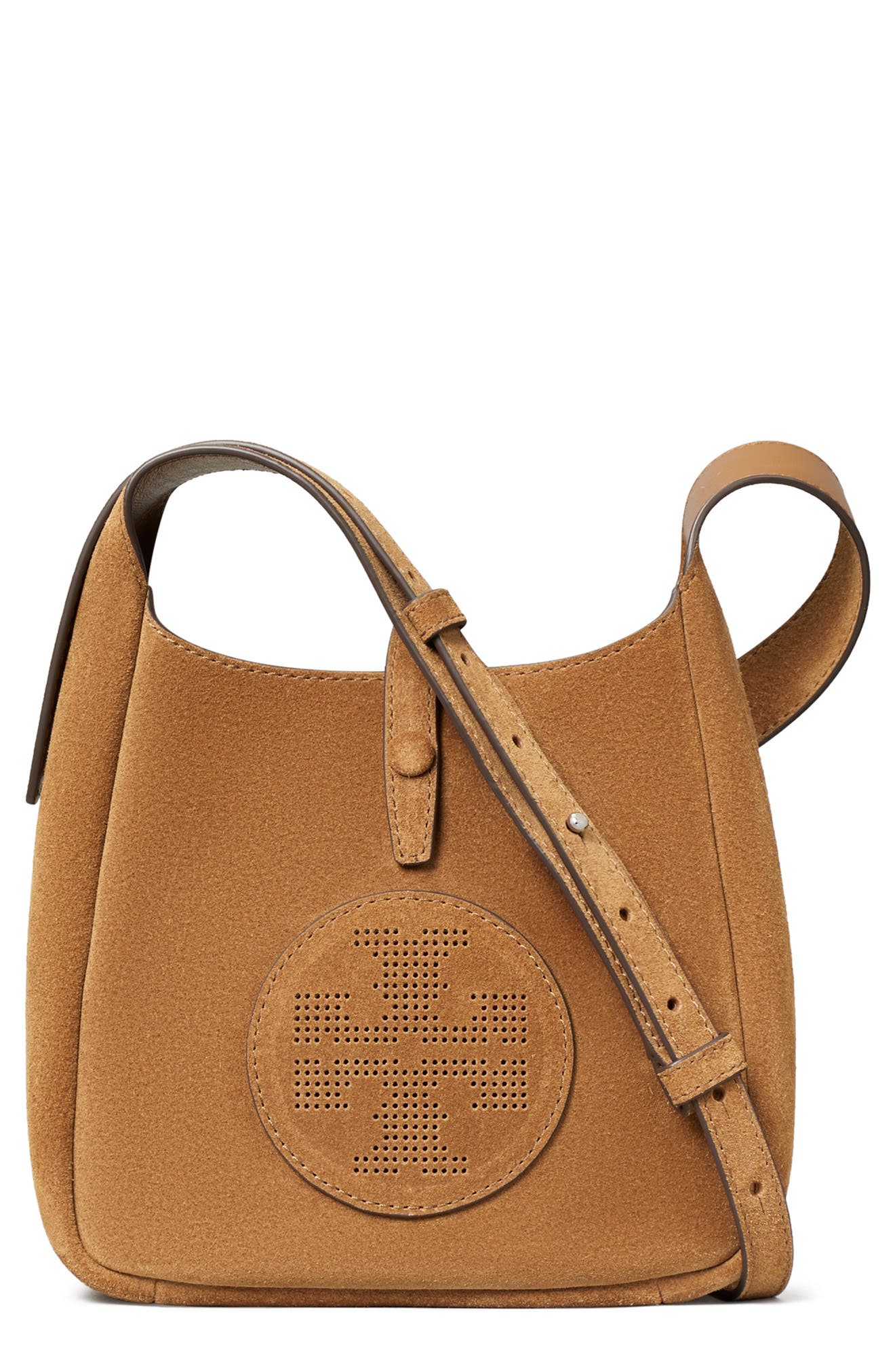 Tory Burch Miller Swing Suede Crossbody Bag, Main, color, Toffee