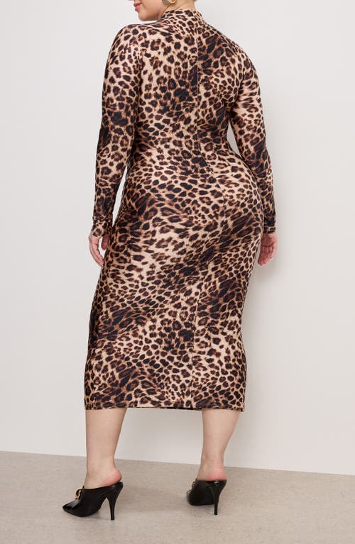 Shop Good American Funnel Neck Long Sleeve Body-con Midi Dress In Fierce Leopard001
