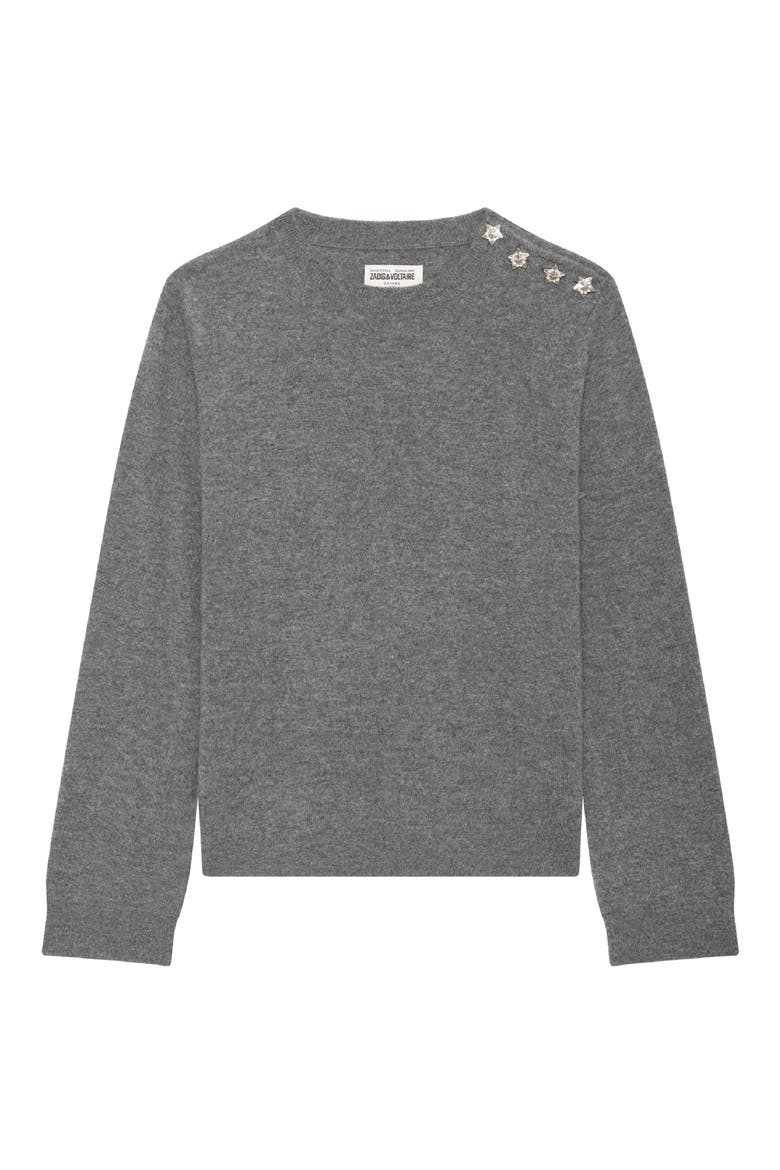 Cara Star Detail Cashmere Sweater, Alternate, color, MEDIUM GREY