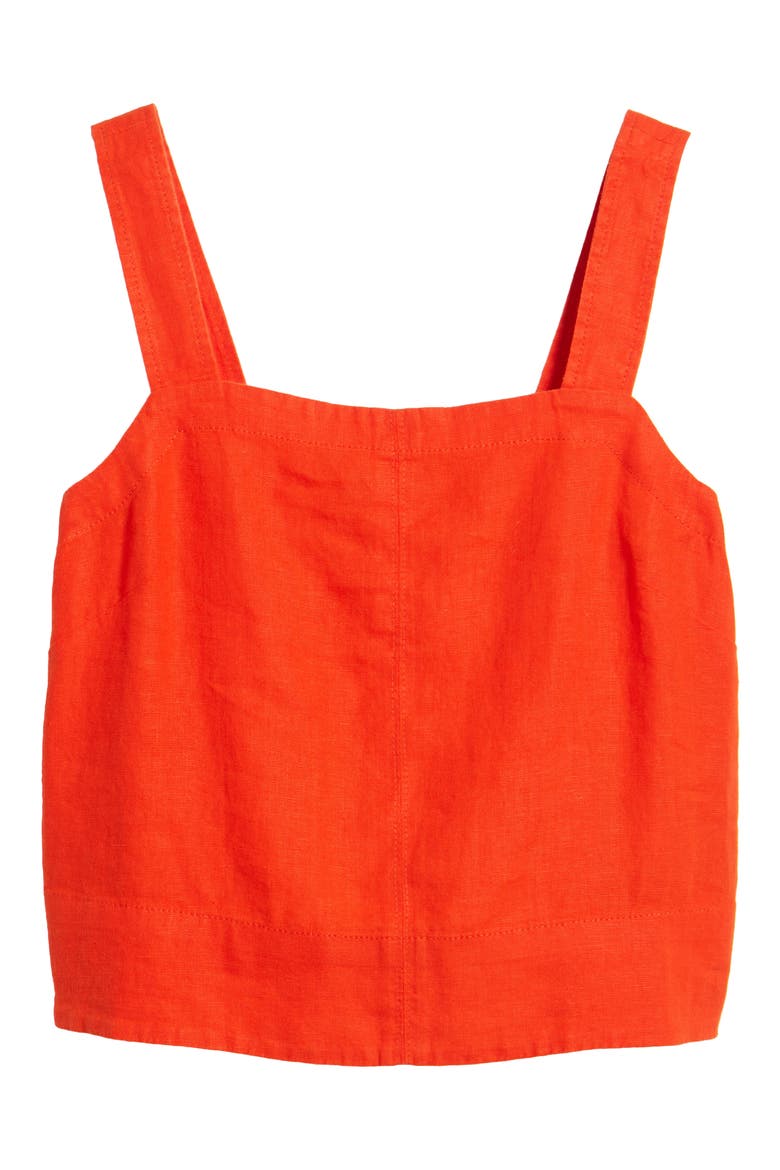 Contrast Stitch Square Neck Linen Tank, Alternate, color, BRIGHT FLAME