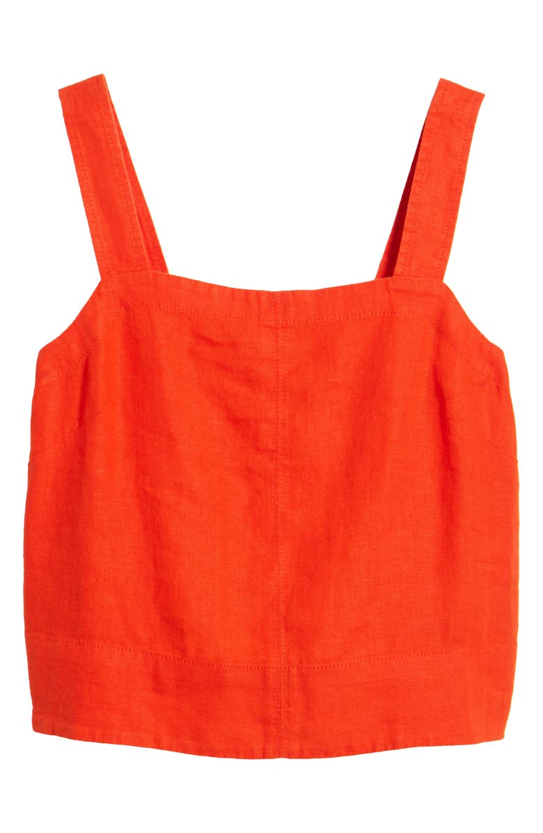 Madewell Contrast Stitch Square Neck Linen Tank, Alternate, color, Bright Flame