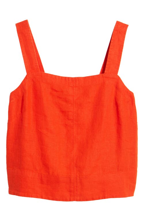 Shop Madewell Contrast Stitch Square Neck Linen Tank In Bright Flame
