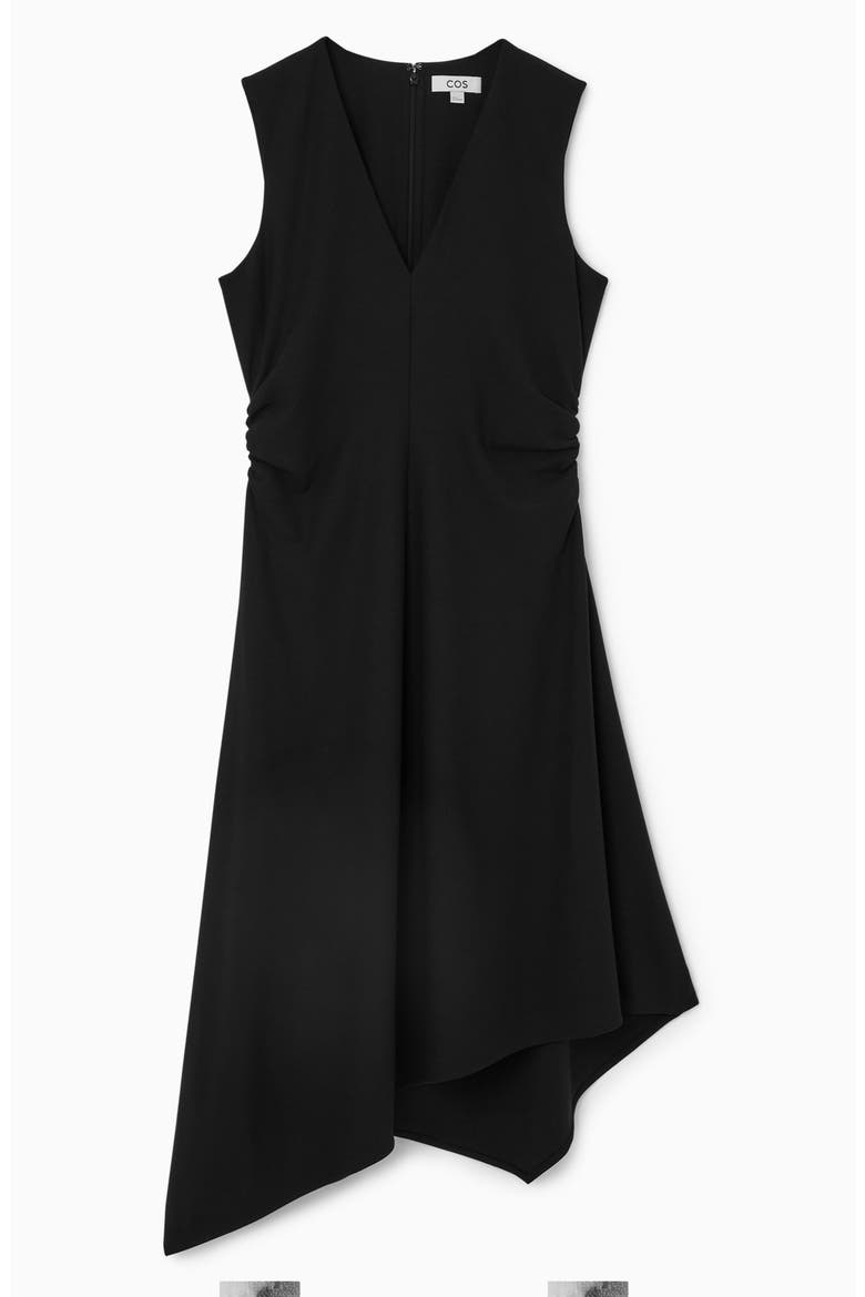 Sleeveless Asymmetric Midi Dress, Alternate, color, BLACK