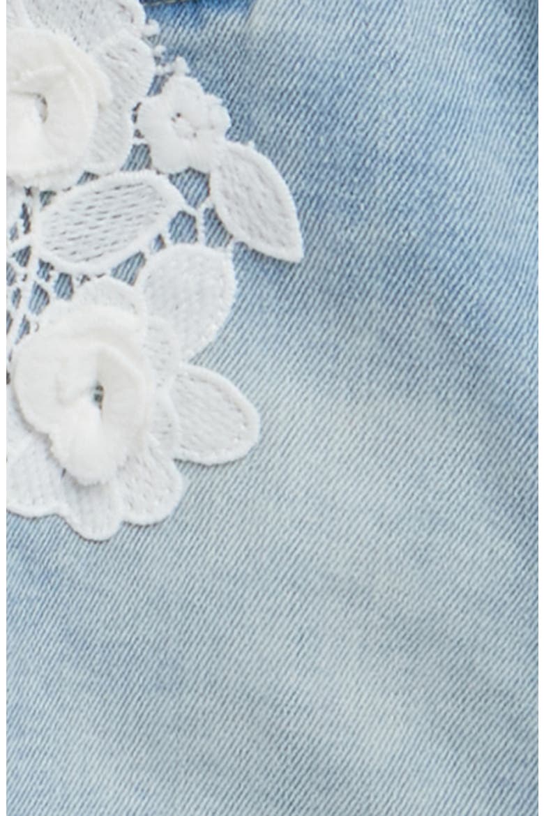 Kids' Floral Lace Denim Shorts, Alternate, color, WASHED INDIGO