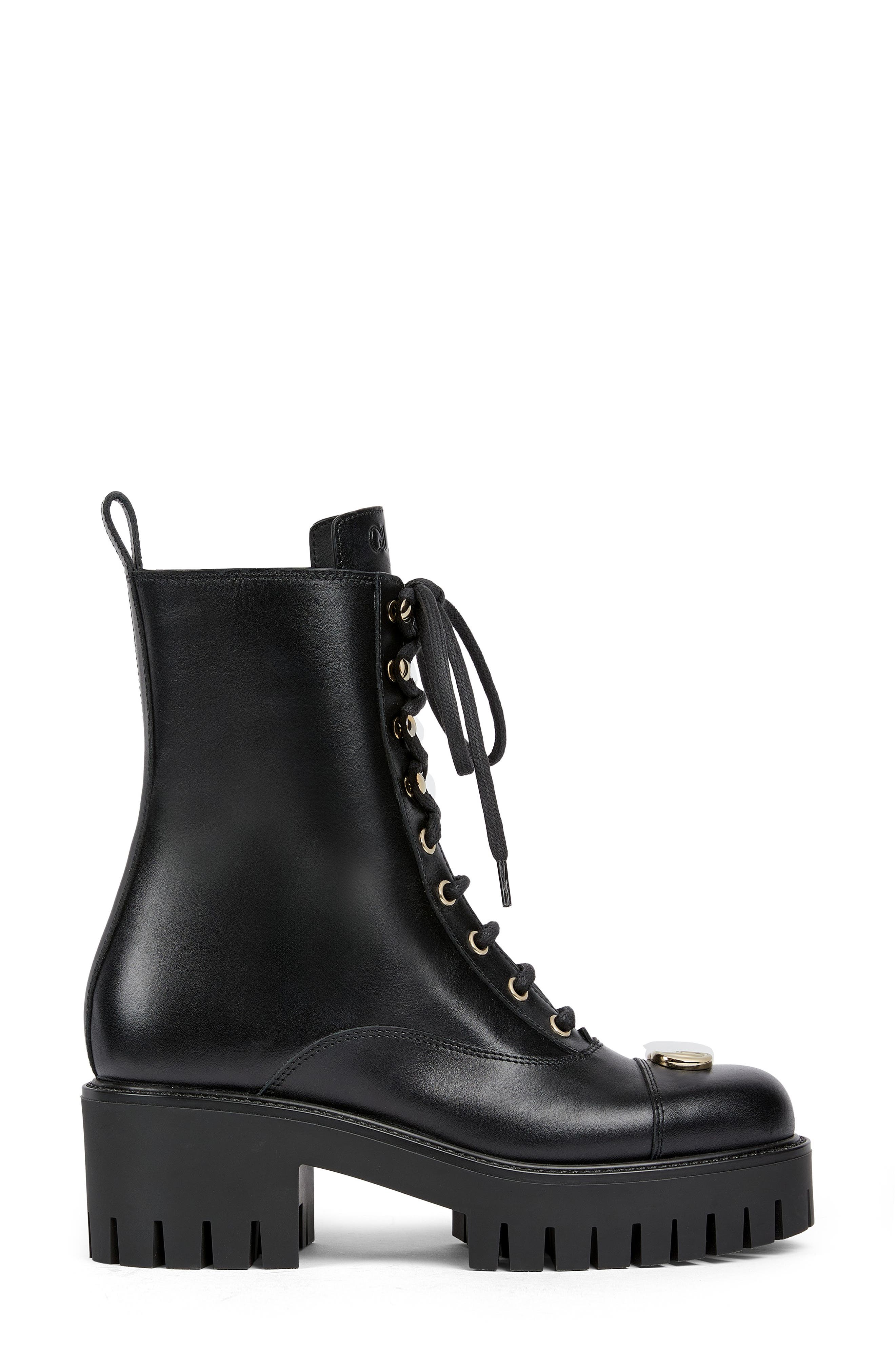 Gucci GG Lug Sole Combat Boot, Alternate, color, 001 Black/Black