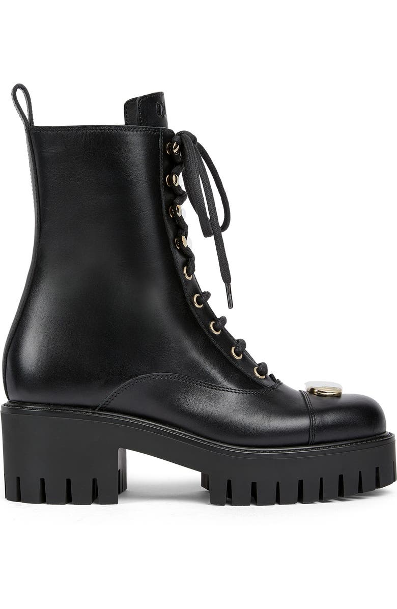 Gucci GG Lug Sole Combat Boot, Alternate, color, 001 Black/Black