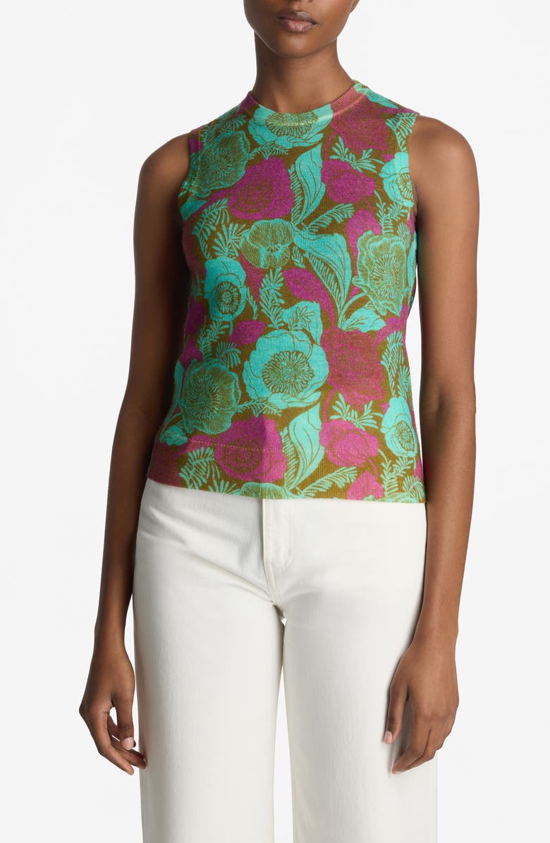 ST. JOHN California Poppy Pattern Merino Wool Knit Shell, Main, color, 