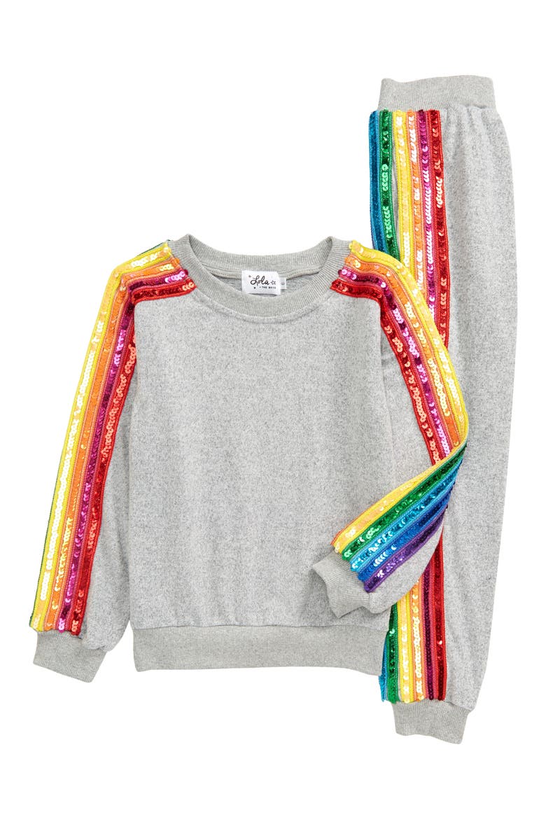 Sequin Rainbow Tracksuit Set, Main, color, GREY