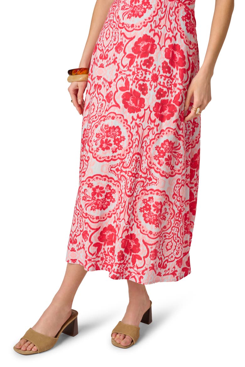 Paisley Floral V-Neck Dress, Alternate, color, RED/ BLUE