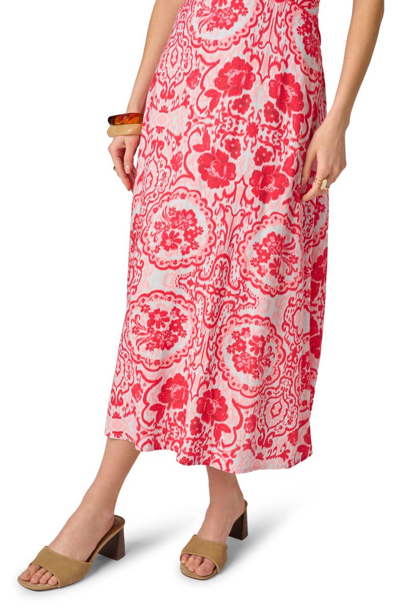 Adrianna Papell Paisley Floral V-Neck Dress, Alternate, color, Red/ Blue