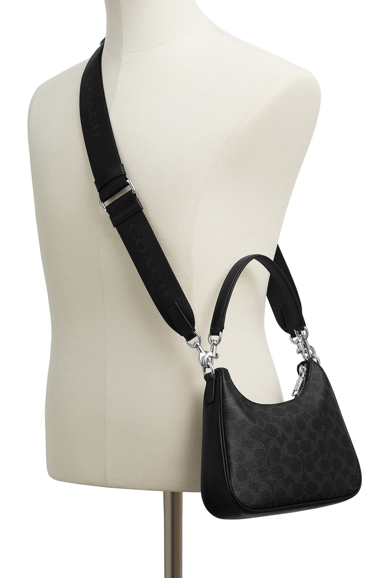 COACH Nolo Coated Canvas Hobo Bag, Alternate, color, Black Signature