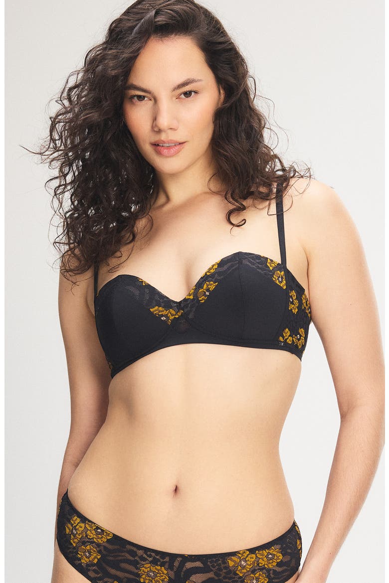 Feline Floral Lace Padded Bralette, Alternate, color, BLACK CAVIAR