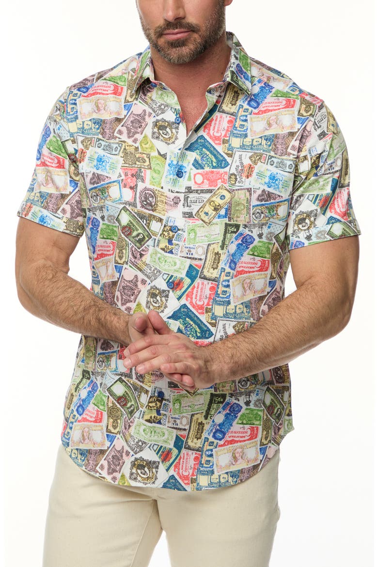 The Heist Short Sleeve Cotton Button-Up Shirt, Main, color, WHITE MULTI