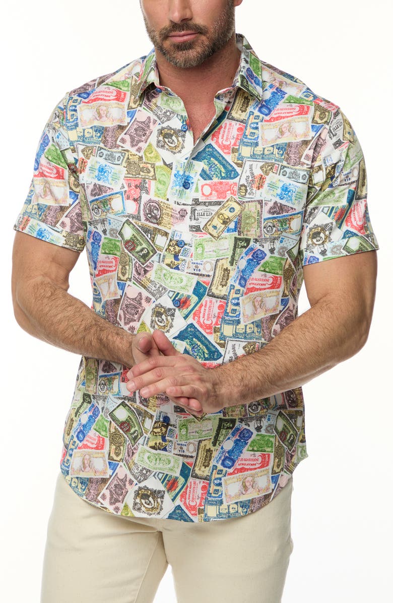 Robert Graham The Heist Short Sleeve Cotton Button-Up Shirt, Main, color, 