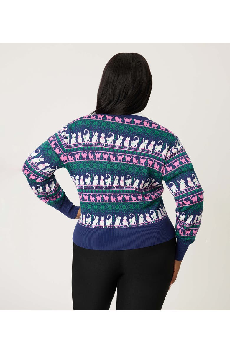 Unique Vintage Plus Size Cropped Knit Cardigan, Alternate, color, Navy Cat Print