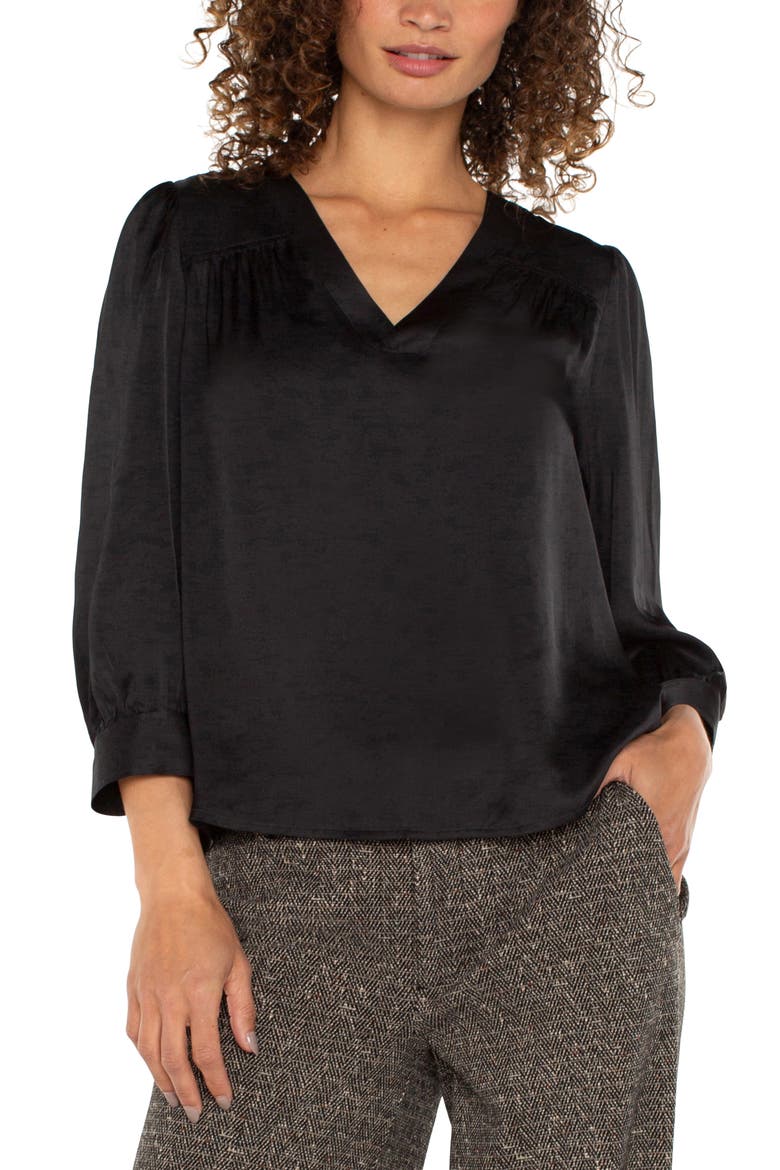 Satin V-Neck Top, Alternate, color, BLACK