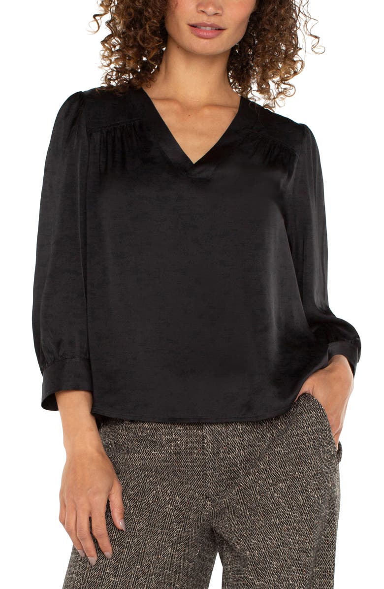 Liverpool Satin V-Neck Top, Alternate, color, 
