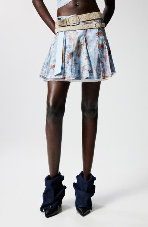 Floral Cotton Rib Knit Crop Miniskirt