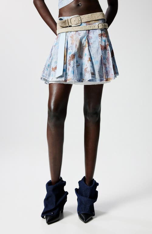 Desigual Floral Cotton Rib Knit Crop Miniskirt In Blue