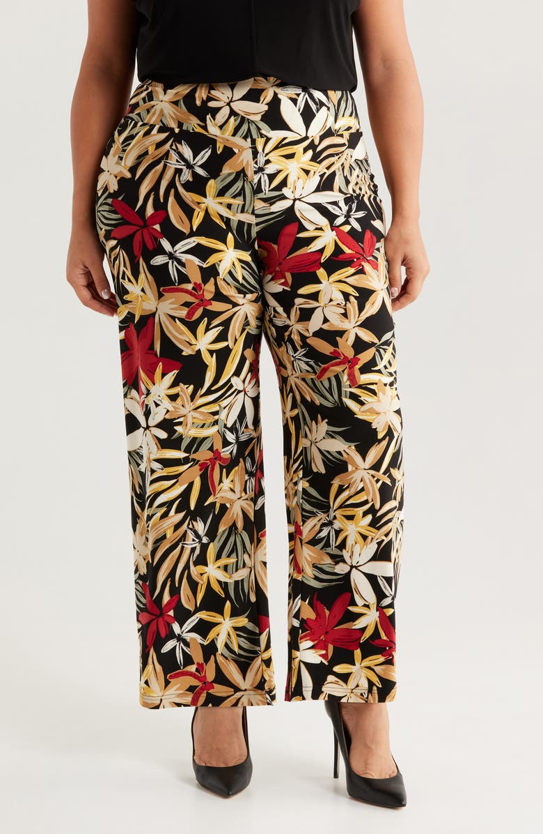 Anne Klein Floral High Waist Pull-On Wide Leg Pants, Main, color, 