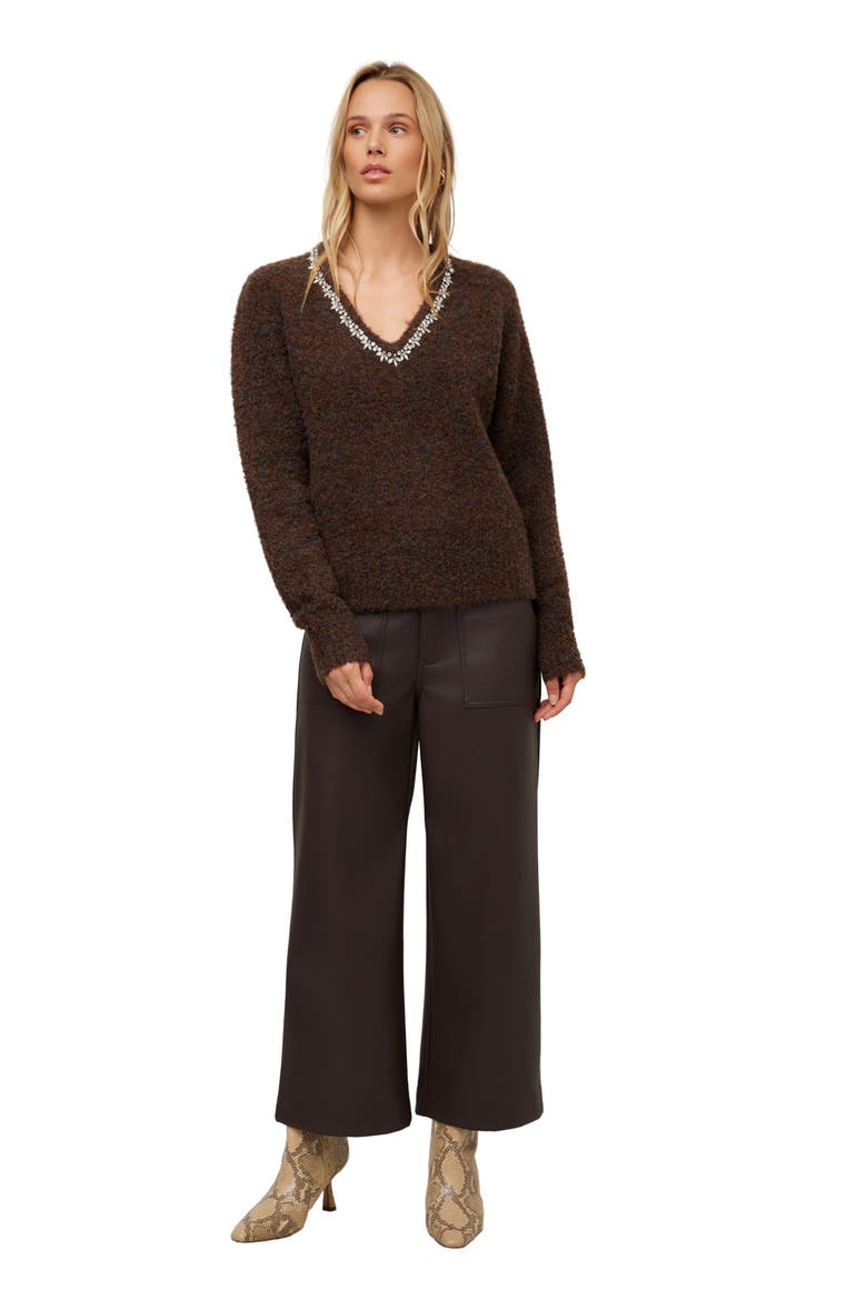 Ash Embellished V-Neck Sweater, Alternate, color, WOOD