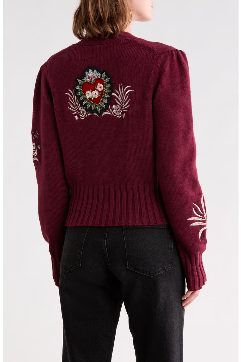 Morgan Heritage Rose Patch Cardigan, Alternate, color, MULBERRY MULTI