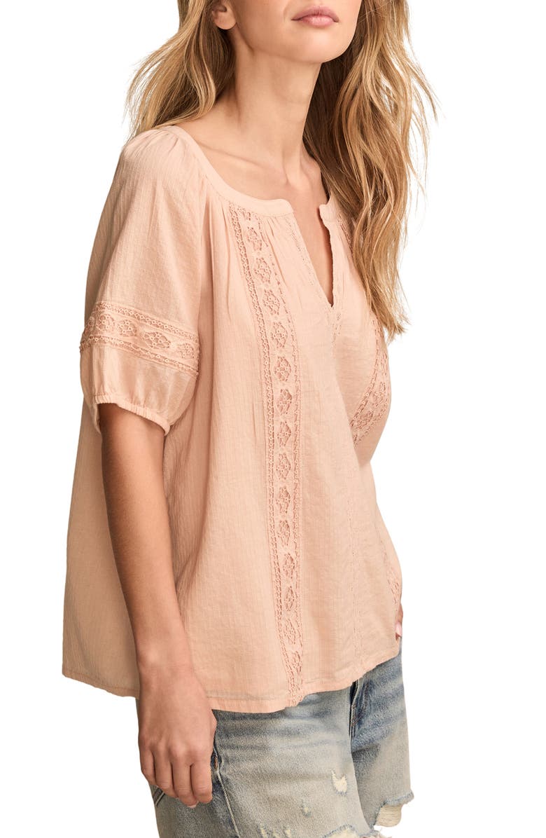 Lucky Brand Lace Inset Cotton Top, Alternate, color, Cameo Rose