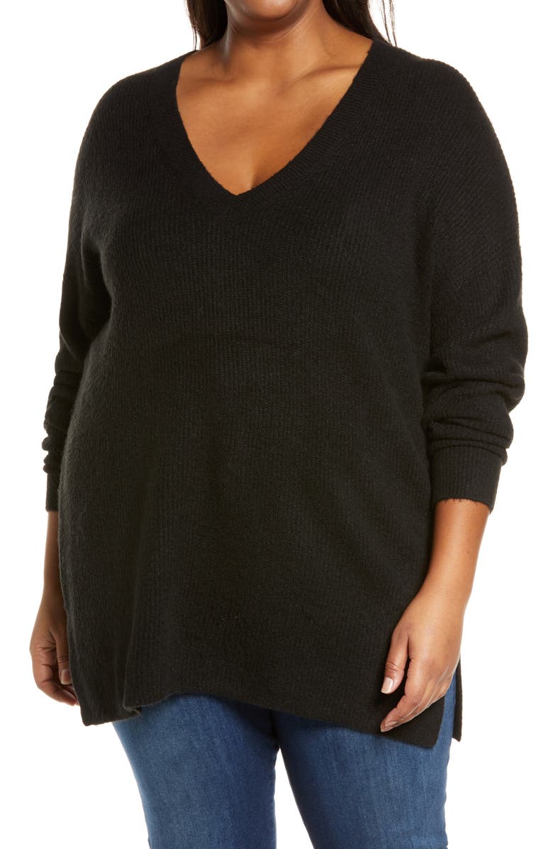 Halogen<sup>®</sup> Ribbed V-Neck Tunic Sweater, Main, color, 