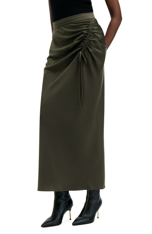 Allsaints Alexia Gathered Maxi Skirt In Tarmac Green