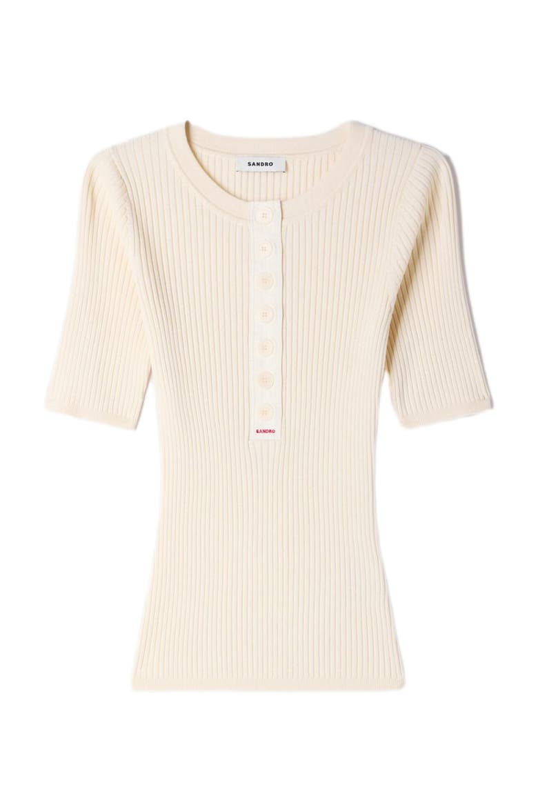 Sweater with ribbed button placket, Alternate, color, Ecru