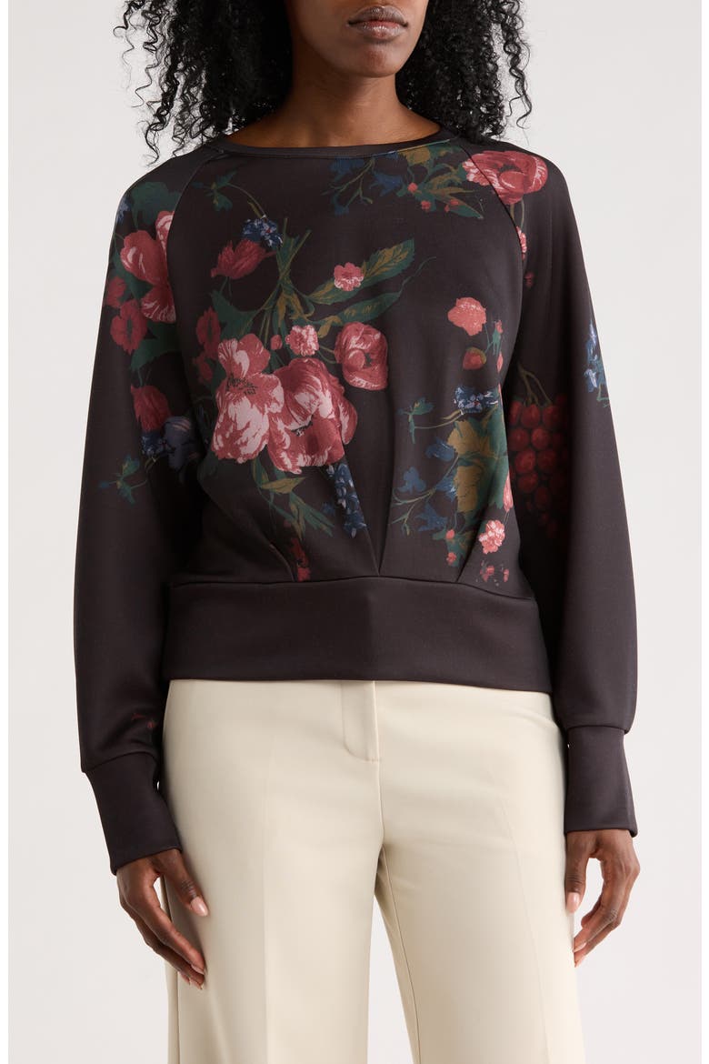 Scuba Blouson Sweatshirt, Main, color, BLACK FLORAL