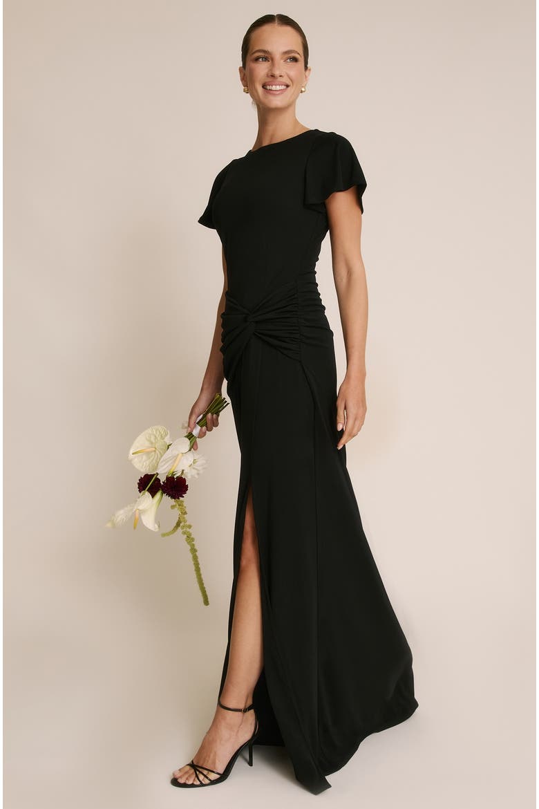 Knot Panel Flutter Sleeve Maxi Dress, Alternate, color, Black