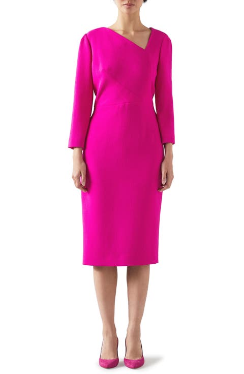Alexis Dart Detail Long Sleeve Wool Crepe Sheath Dress