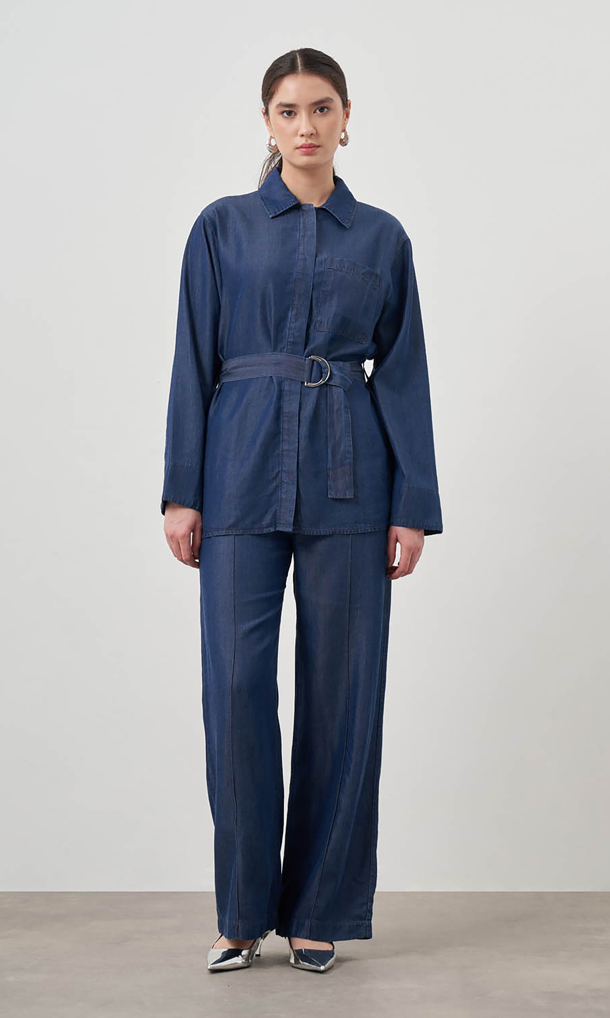 Denim Belted Blouse