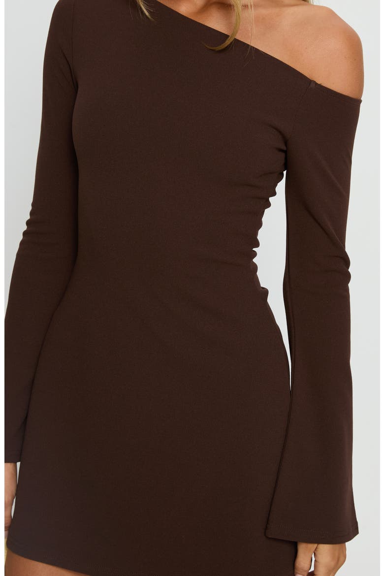 Adrietta One-Shoulder Long Sleeve Minidress, Alternate, color, BROWN