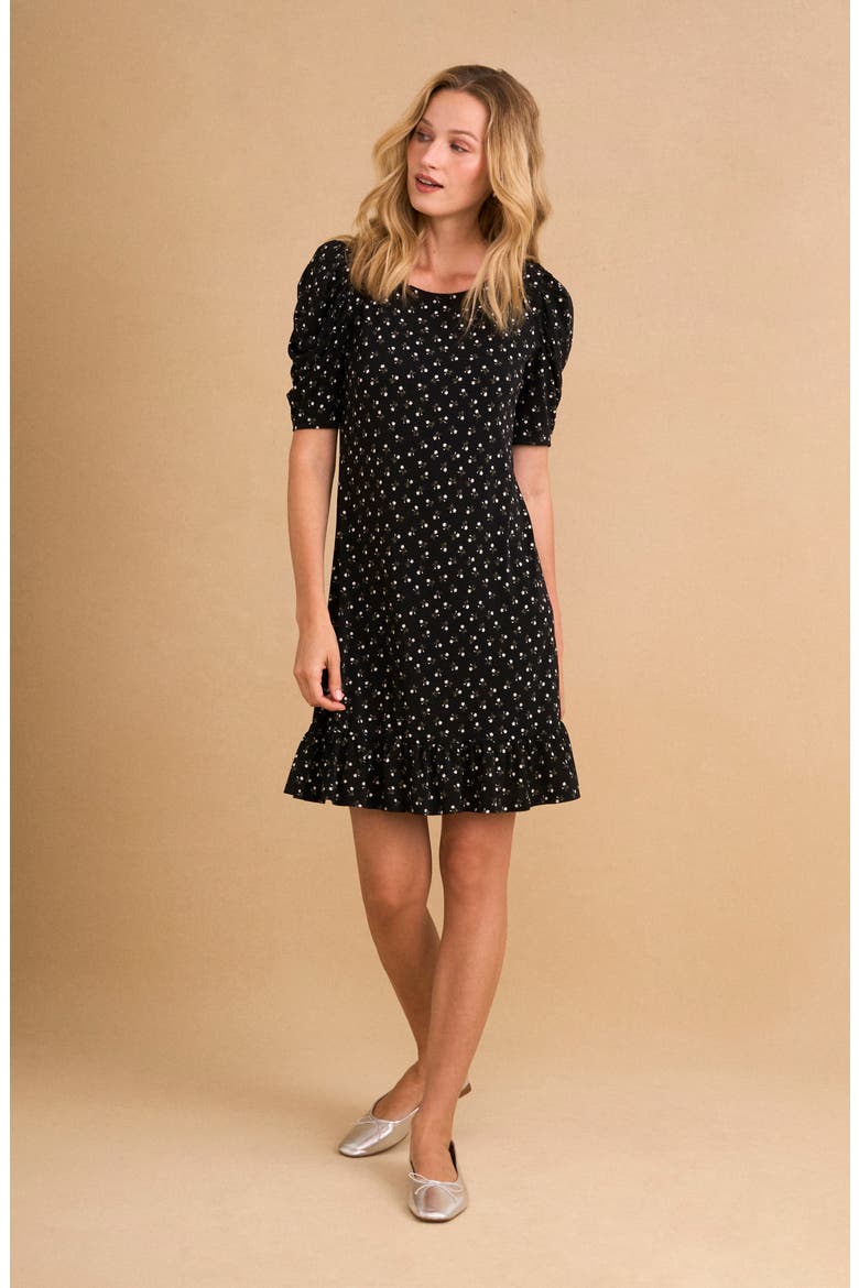 Floral Ruched Sleeve Dress, Alternate, color, RICH BLACK