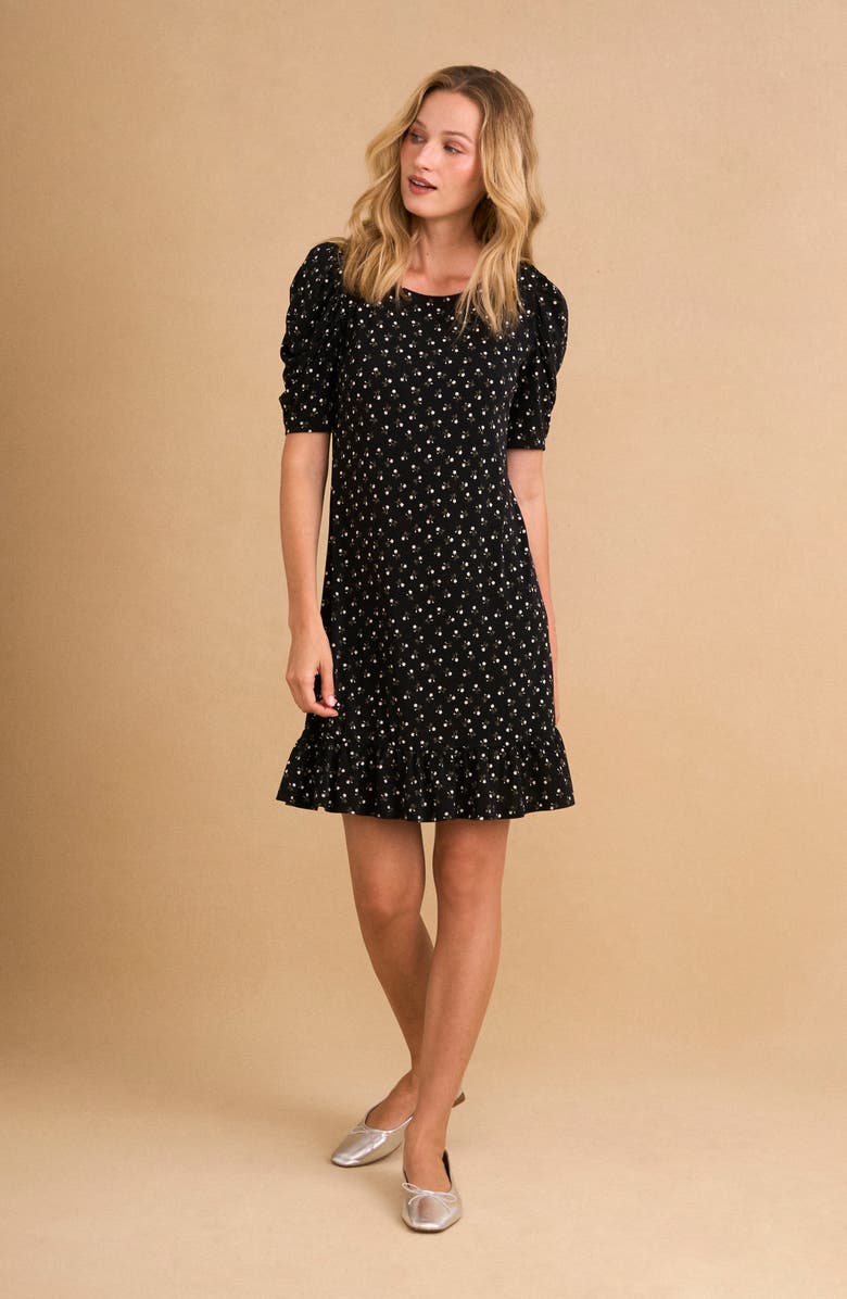 CeCe Floral Ruched Sleeve Dress, Alternate, color, Rich Black