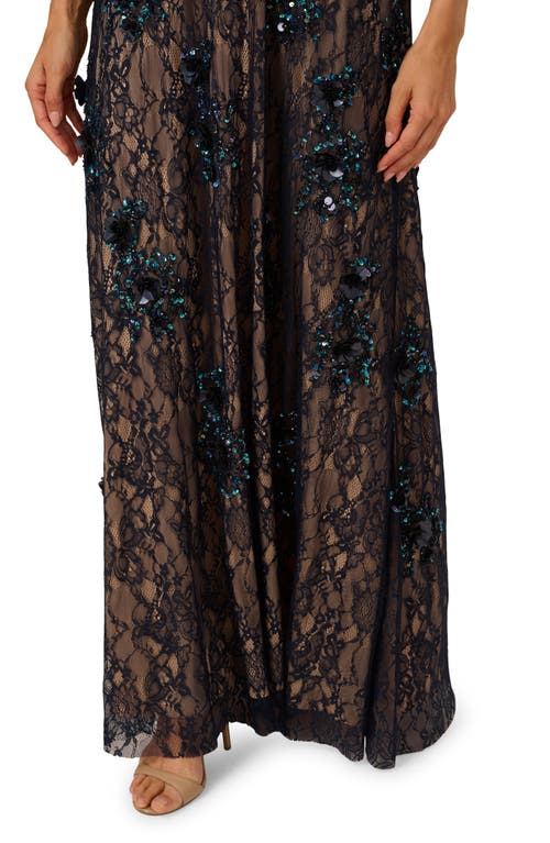 Adrianna Papell Sequin Lace Sleeveless Gown In Black