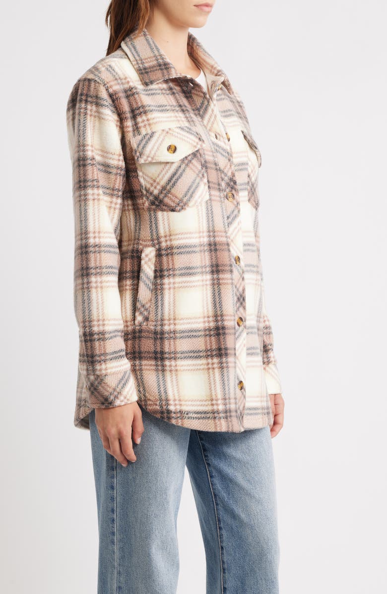 Thread & Supply Plaid Polar Fleece Shacket, Alternate, color, Beige Brownie Combo