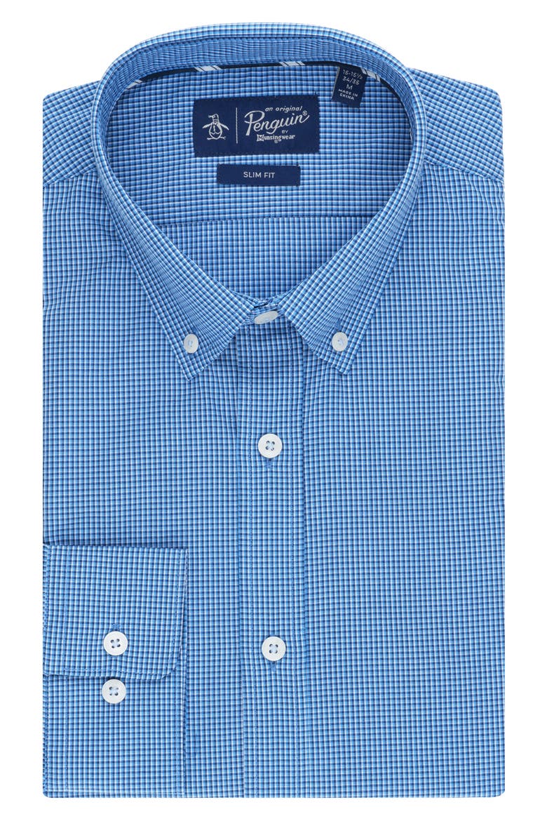 Compact Check Slim Fit Dress Shirt, Main, color, BLUE