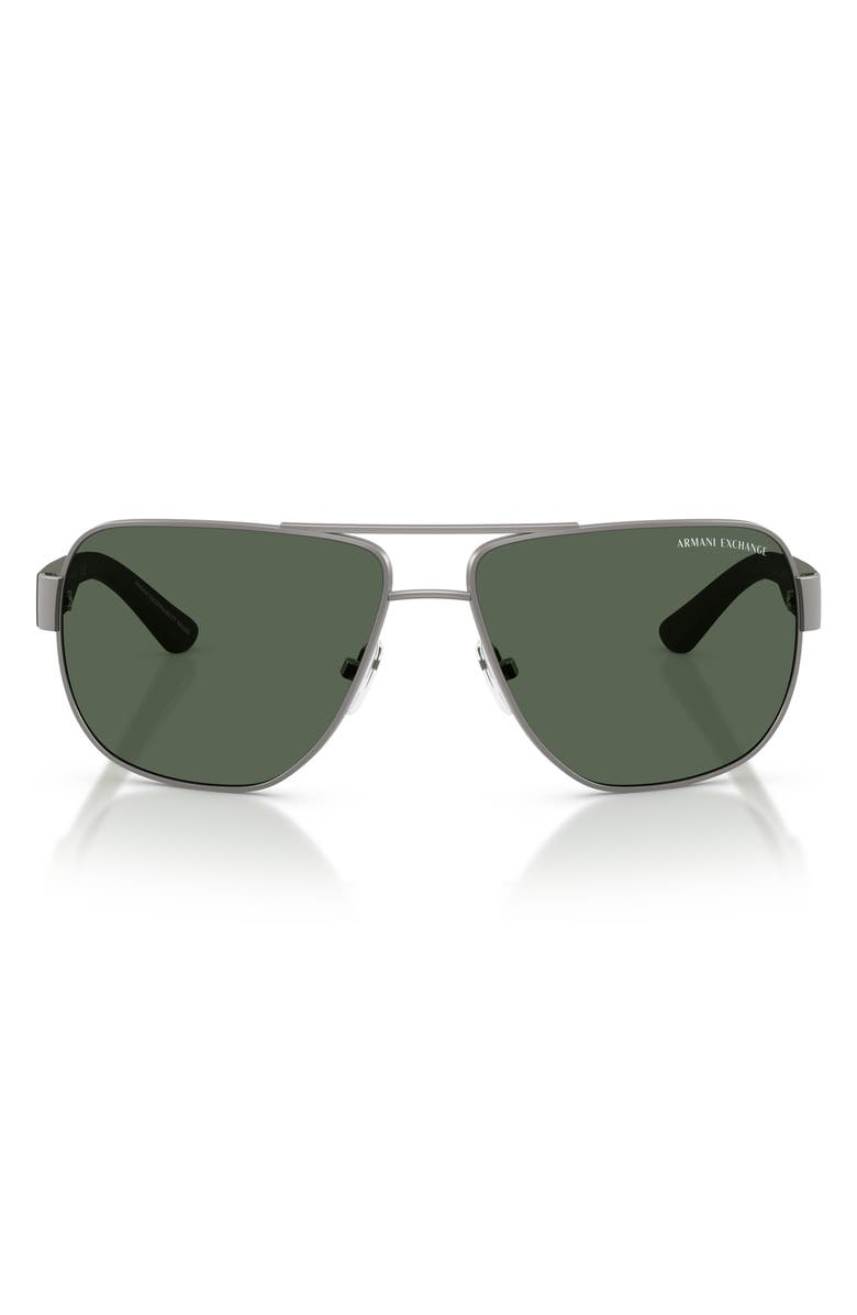 Armani Exchange 62mm Aviator Sunglasses, Main, color, Matte Gunmetal / Dark Green