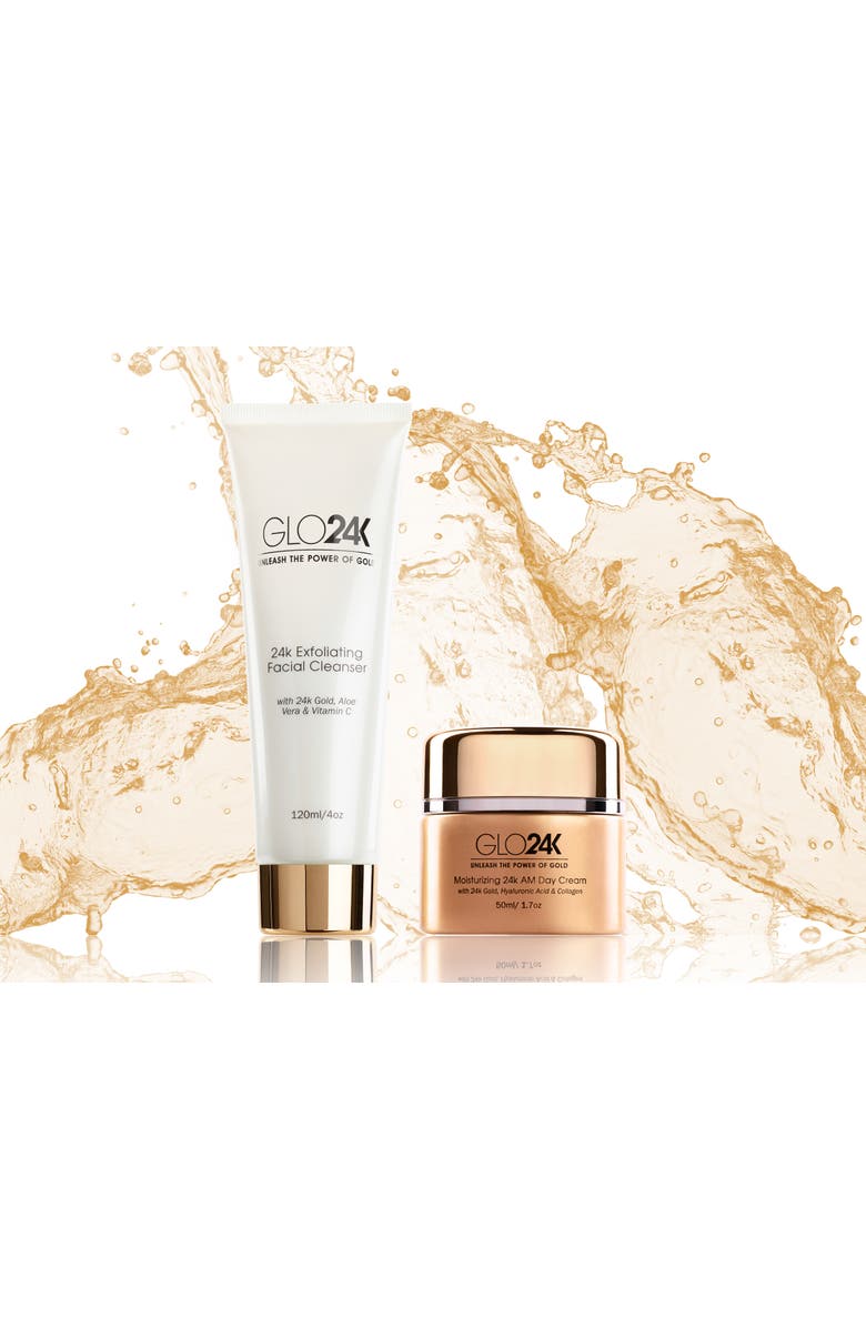 GLO24K UNLEASH THE POWER OF GOLD Exfoliating Facial Cleanser & Day Cream, Alternate, color, Na