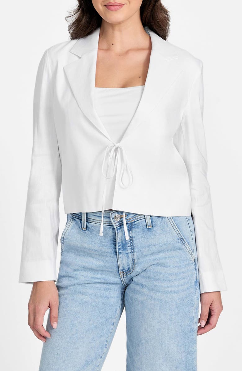 GUESS Linden Tie Front Linen Blend Crop Blazer, Main, color,