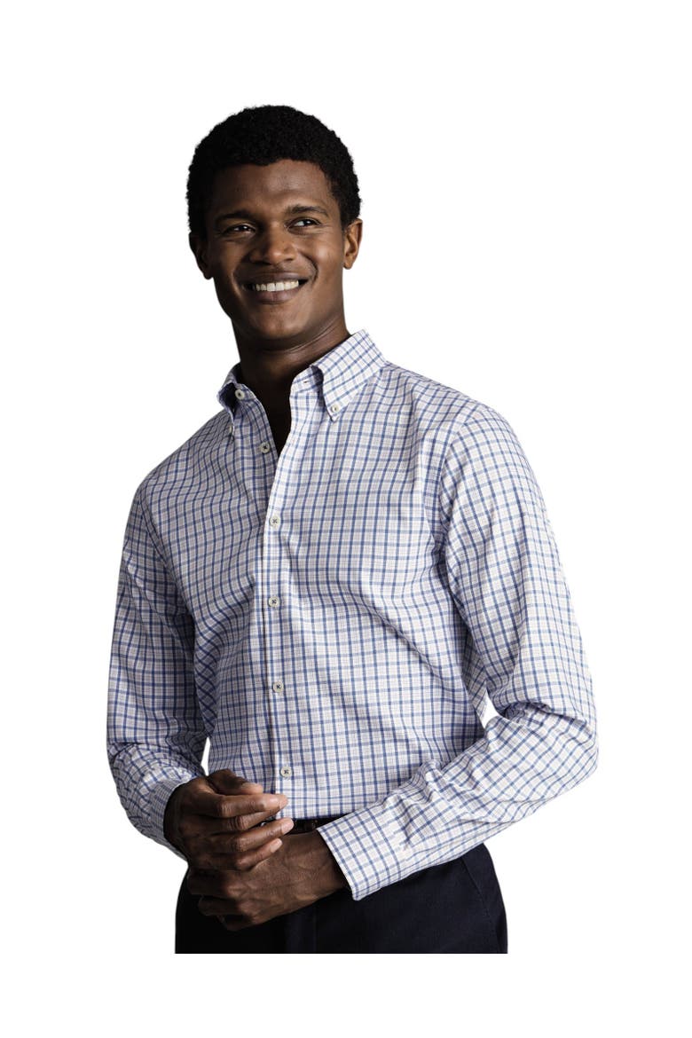 Check Non-Iron Button-Down Oxford Slim Fit Shirt Single Cuff, Alternate, color, Mid Blue